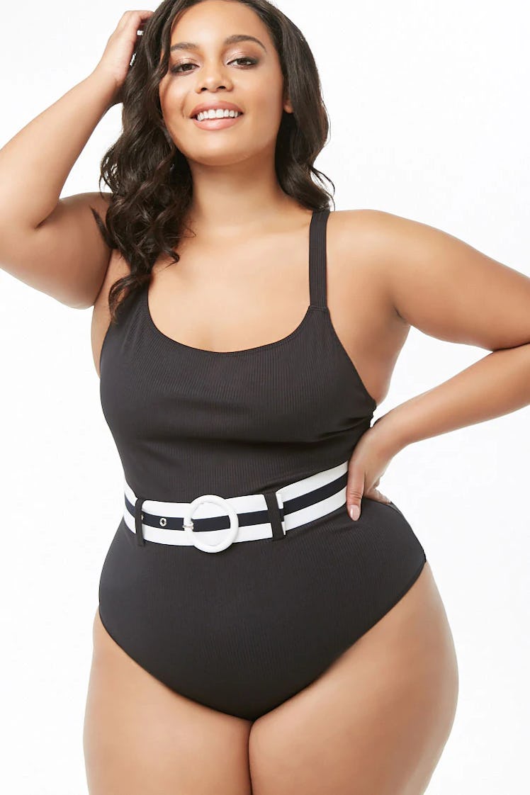 Plus Size Belted One-Piece Swimsuit