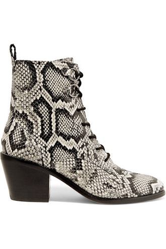Dakota Lace-Up Snake-Effect Leather Ankle Boots