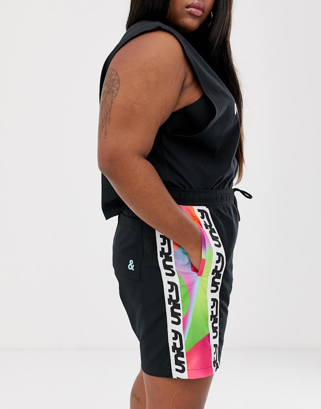 ASOS DESIGN x glaad & Curve runner shorts with side stripe