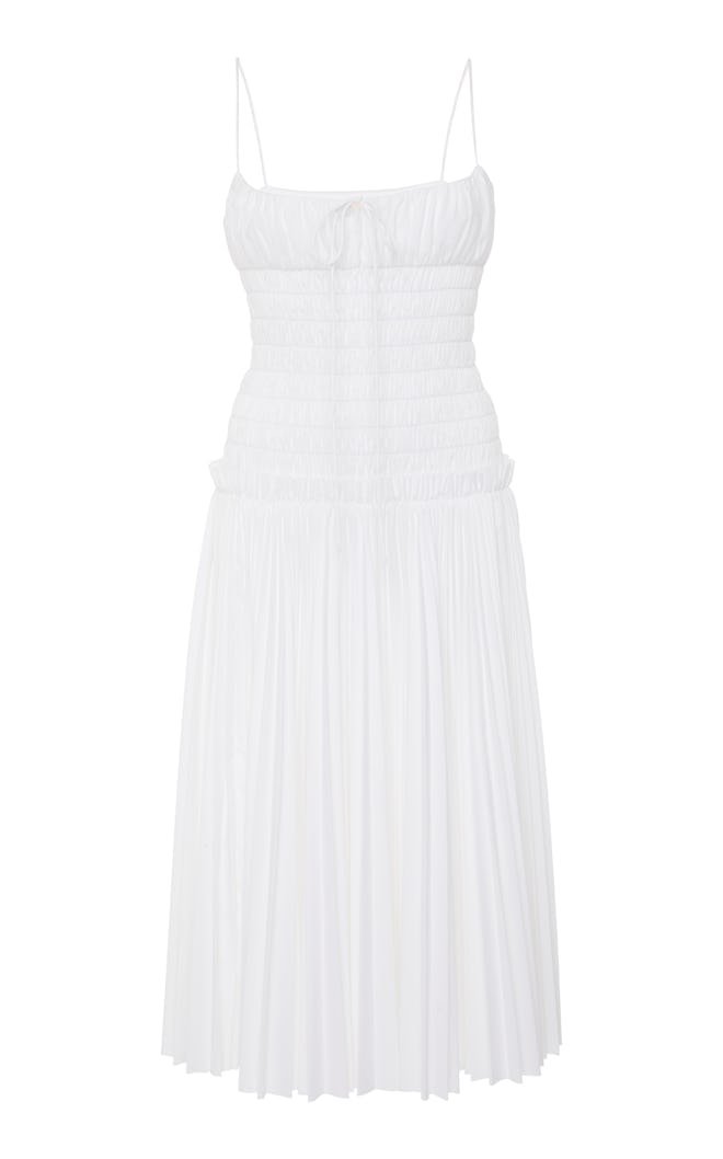 Delphine Smocked Pleated Cotton Dress