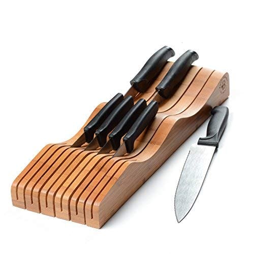 Bambusi Bamboo In-Drawer Knife Organizer 