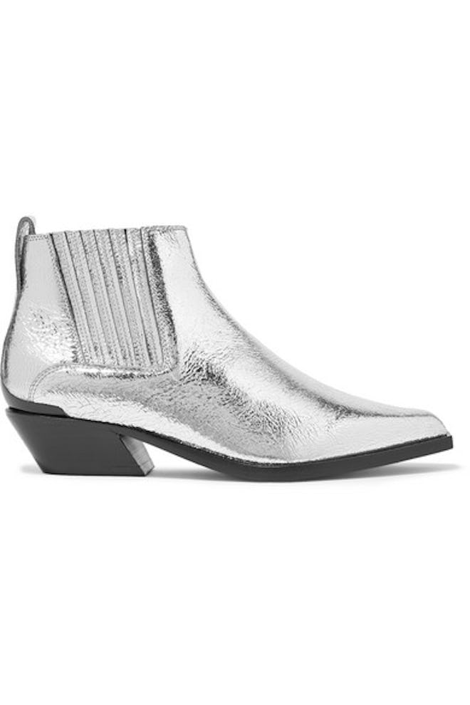 Westin Metal-Trimmed Metallic Textured-Leather Ankle Boots