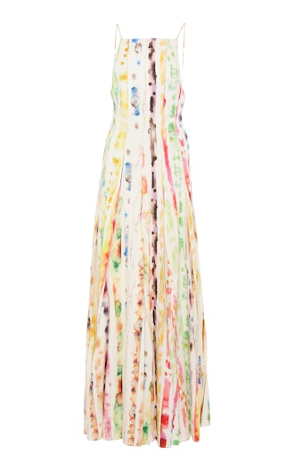 Pleated Printed Cotton-Blend Faille Maxi Dress