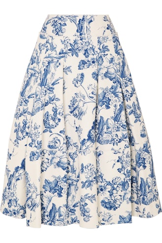 Pleated Toile Midi Skirt