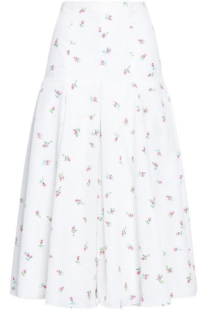 Merica Pleated Floral-Print Cloqué Midi Skirt