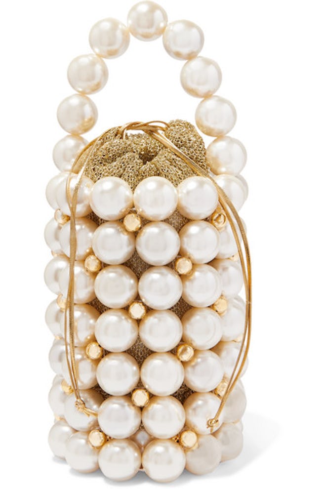 Comino Faux Pearl And Gold-Tone Beaded Tote