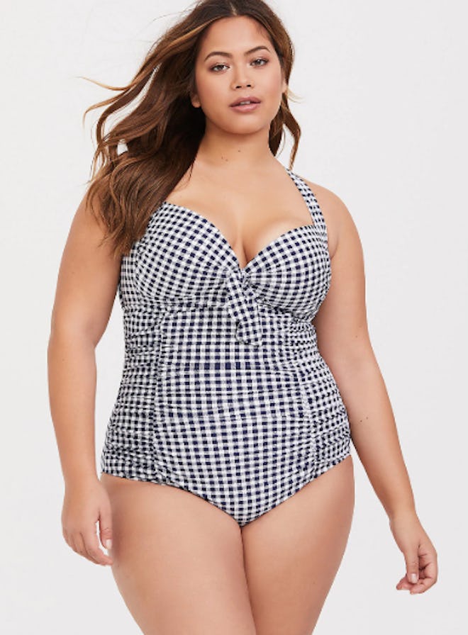 Blue Ruched One-Piece Swimsuit