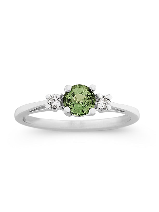 Round Green Sapphire and Diamond Ring