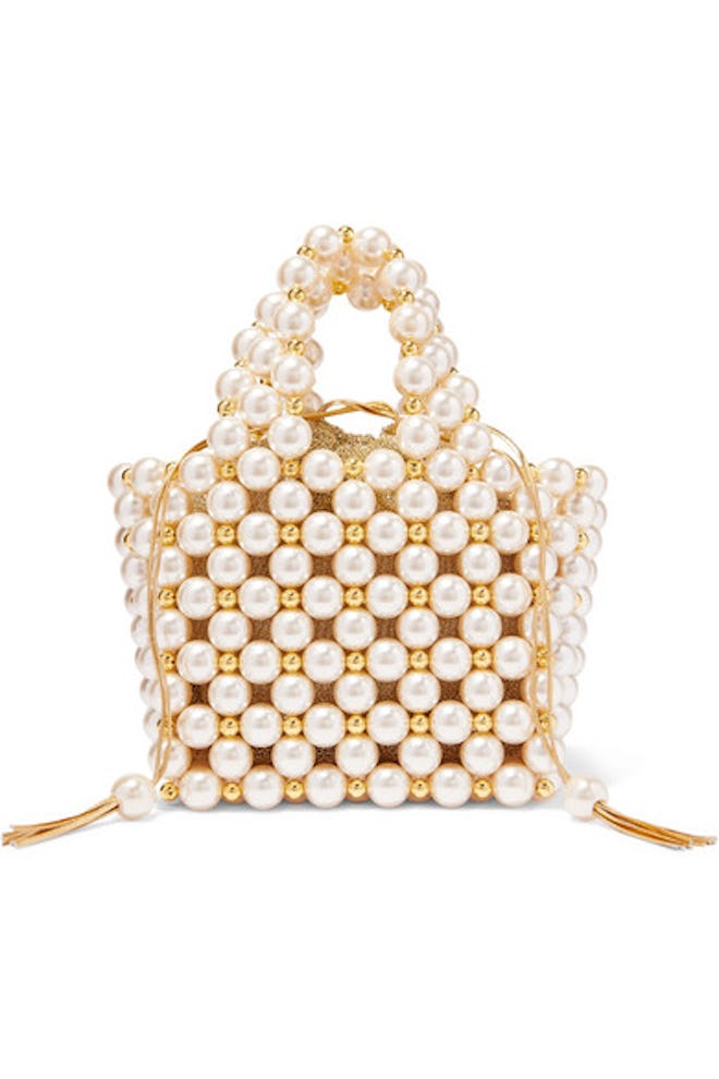 Simi Small Faux Pearl And Gold-Tone Beaded Tote