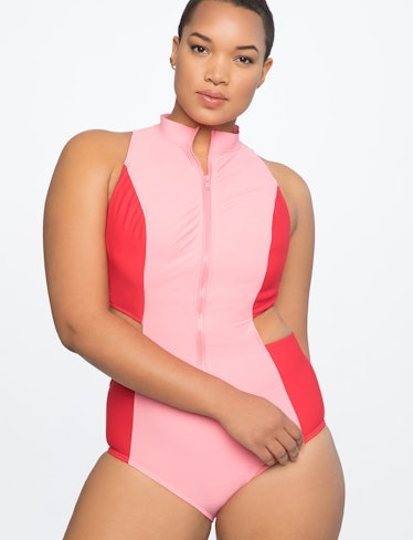 Colorblock One Piece Swimsuit with Cutouts