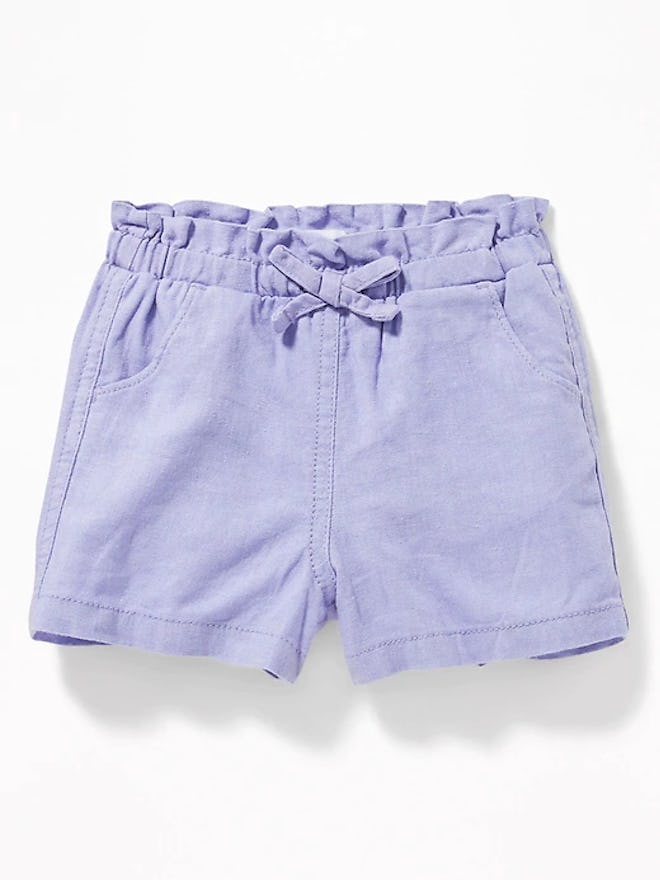 Linen-Blend Paperbag-Waist Shorts for Toddler Girls