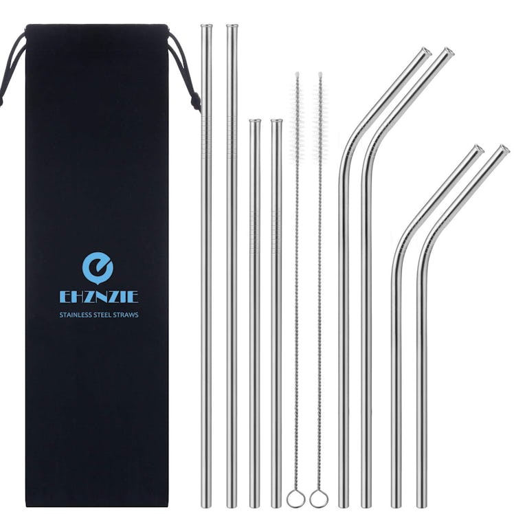 Ehznzie Stainless Steel Metal Straws (8-Pack)