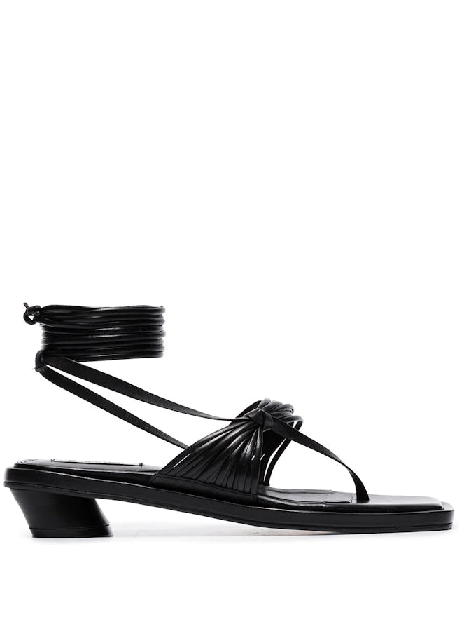 Black 30 Strappy Flat Leather Sandals