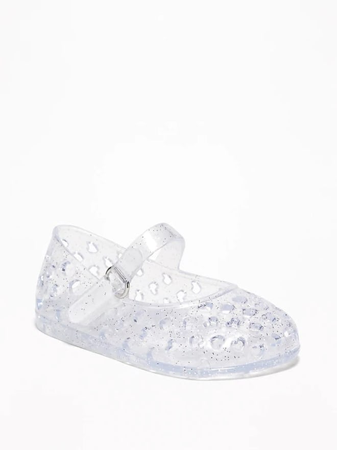 Perforated-Heart Jelly Mary-Jane Flats for Baby