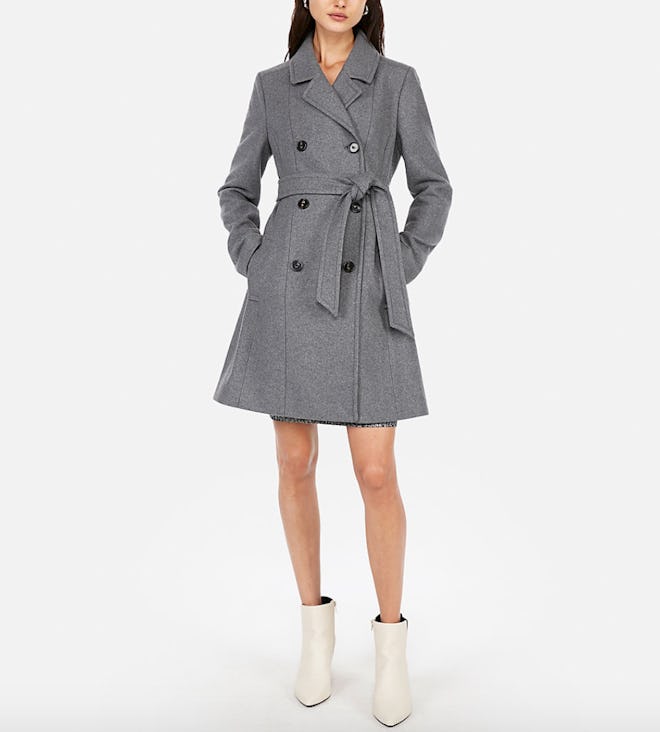 Belted Wool Blend Trench Coat 