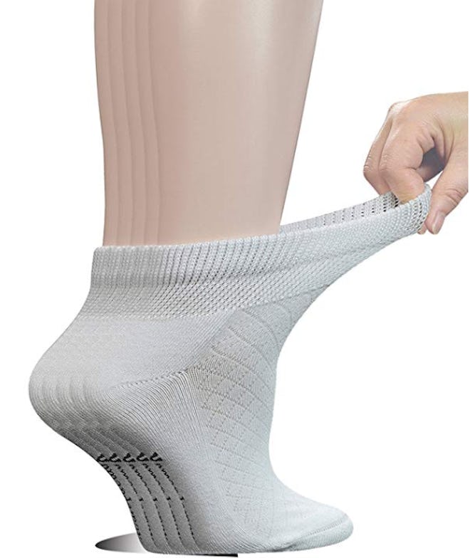 Yomandamor Women's Cotton Ankle Breathable Mesh Diabetic Socks with Seamless Toe, L Size (5 Pairs)