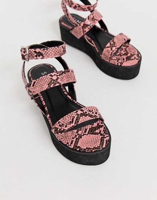 Simmi London Kestral Pink Snake Flatform Sandals