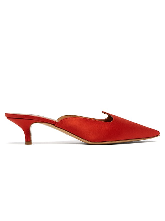 Pointed-Vamp Satin Mules