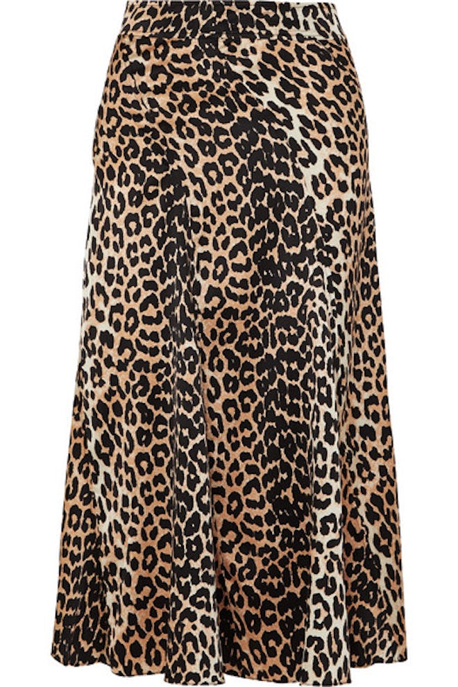 GANNI Leopard-Print Stretch-Silk Skirt