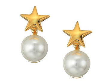 Kenneth Jay Lane Polished Gold Star Top and White Pearl Bottom Post Earrings