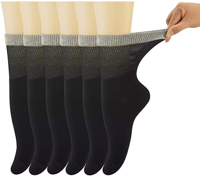 Yomandamor Women's Bamboo Diabetic Crew Socks With Seamless Toe (6 Pairs)