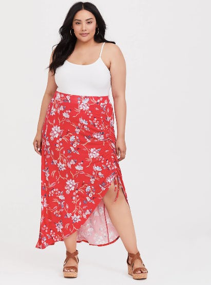 Torrid Red Floral Jersey Maxi Skirt