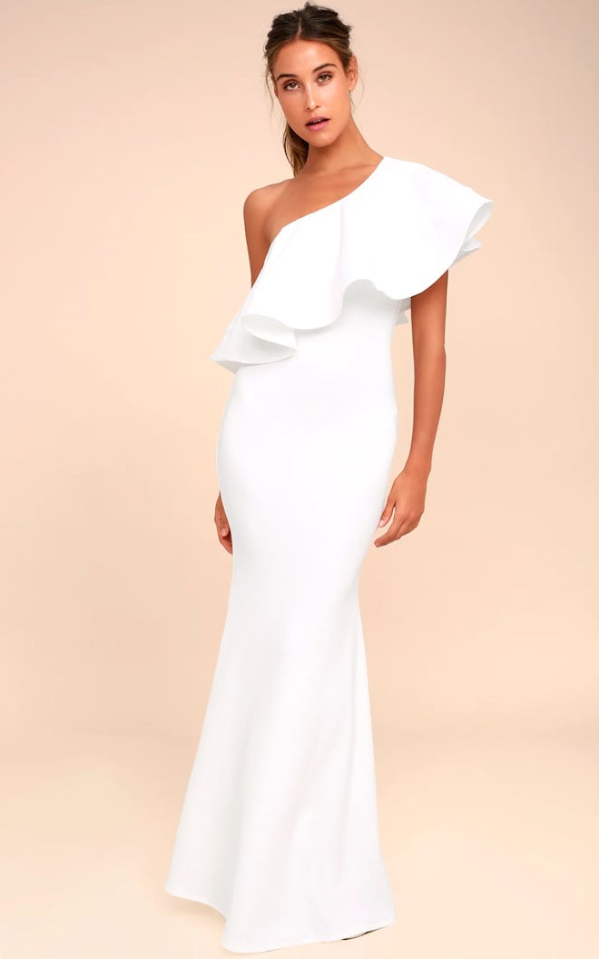 So Amazed White One Shoulder Wedding Dress