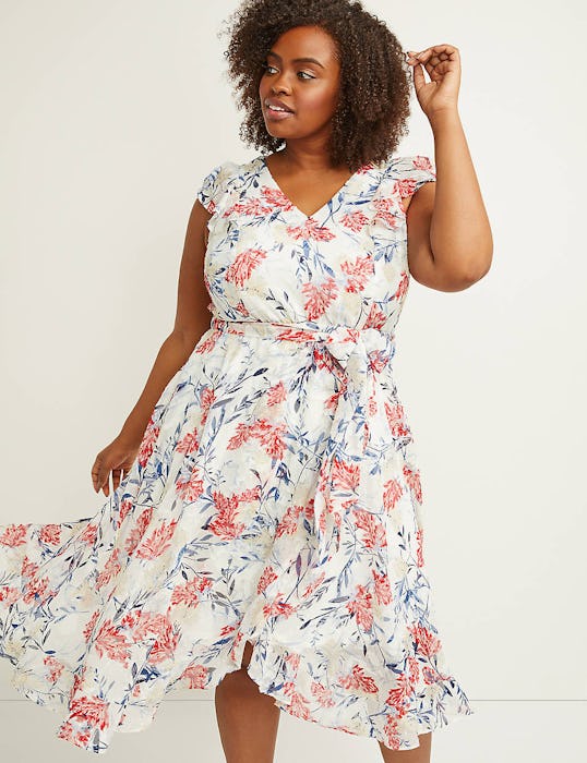 Lane Bryant Chiffon Faux-Wrap Fit & Flare Midi Dress