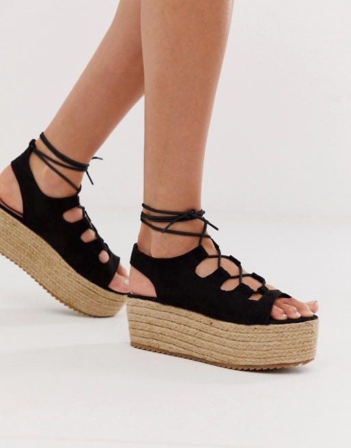 New Look Suedette Lace Up Flatform Sandal