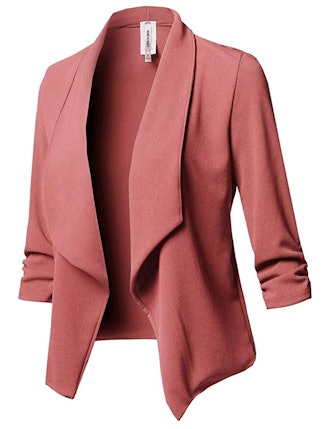 Awesome21 Women's Stretch Gathered Sleeve Open Blazer Jacket
