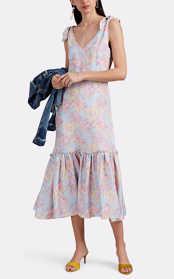 Georgia Dot-Floral Silk Jacquard Shift Dress