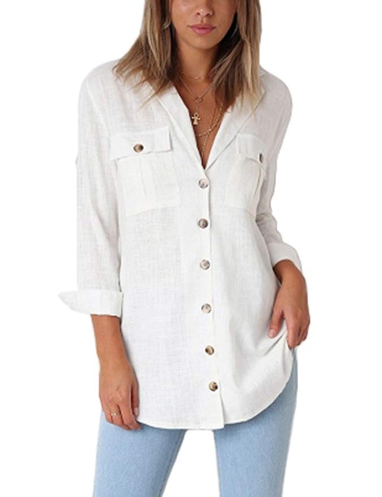 Grapent Women's Casual Roll-Up Sleeve Blouse
