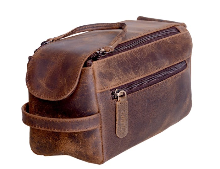 KOMALC Genuine Buffalo Leather Toiletry Bag 