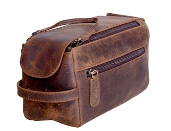 KOMALC Genuine Buffalo Leather Toiletry Bag 