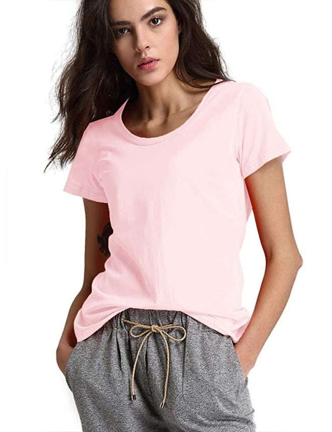 Escalier Women's Basic Cotton Short Sleeve Crew-Neck T-Shirt