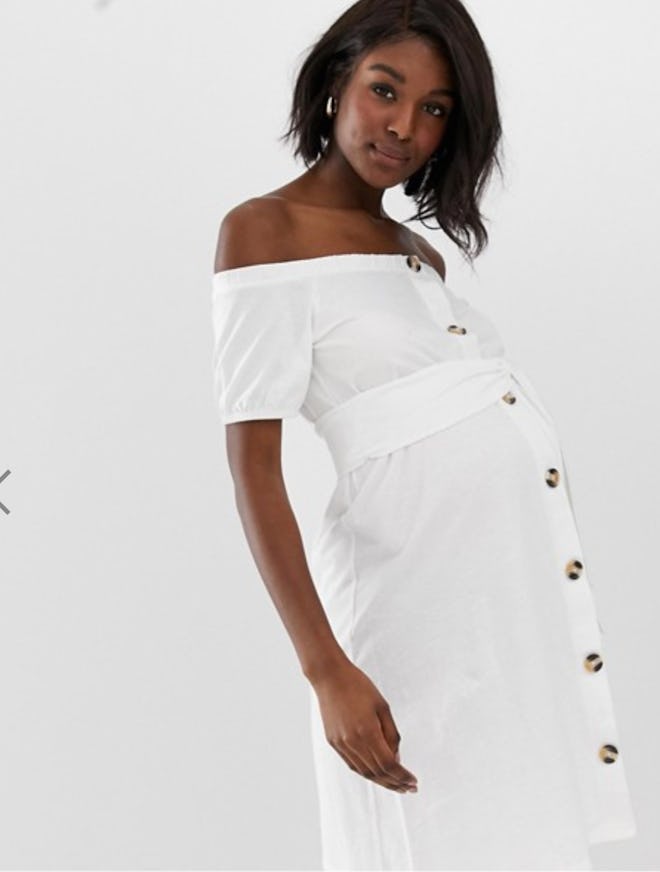 ASOS DESIGN Maternity button through bardot slub sundress