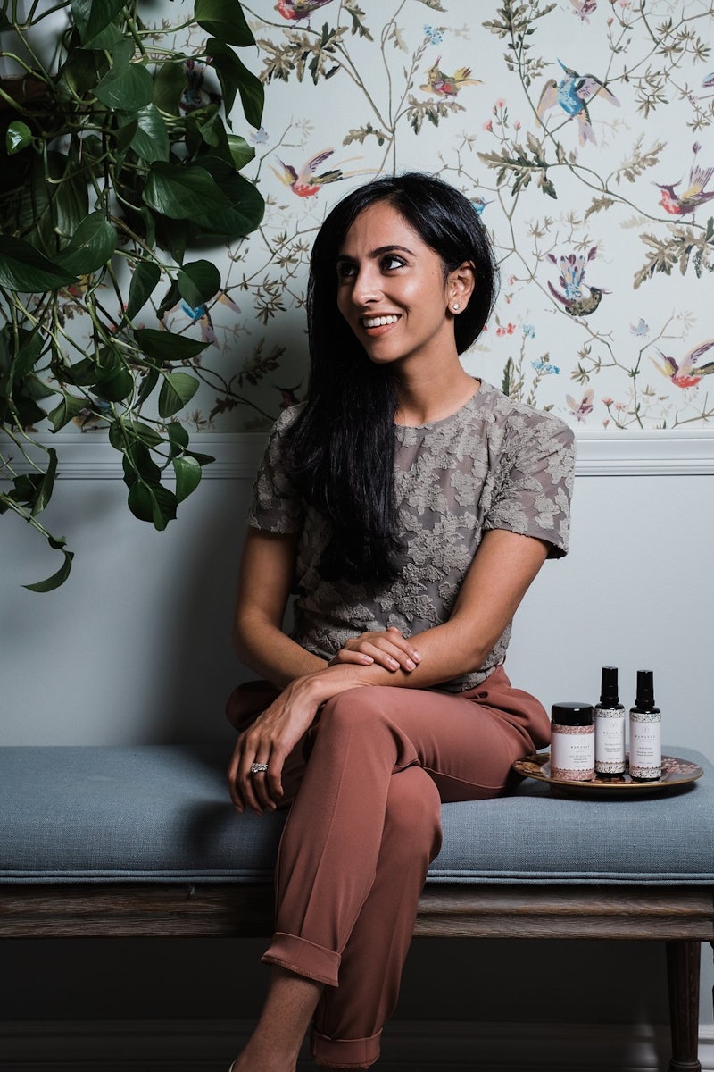 Michelle Ranavat, founder of Ranavat Botanics next to her skin care line inspired by ancient Indian ...