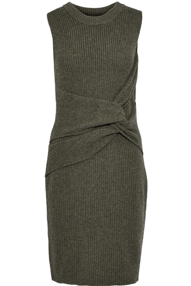 Twist-Front Ribbed Wool Mini Dress