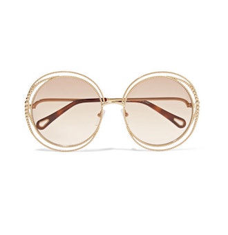 Oversized Round-Frame Gold-Tone Sunglasses