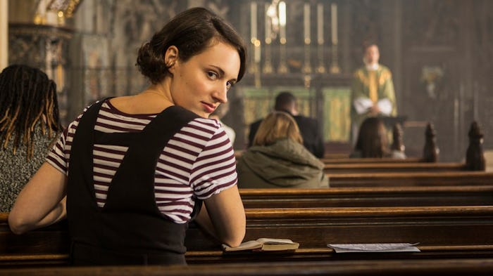 Phoebe Waller-Bridge sitting in a church in "Fleabag"