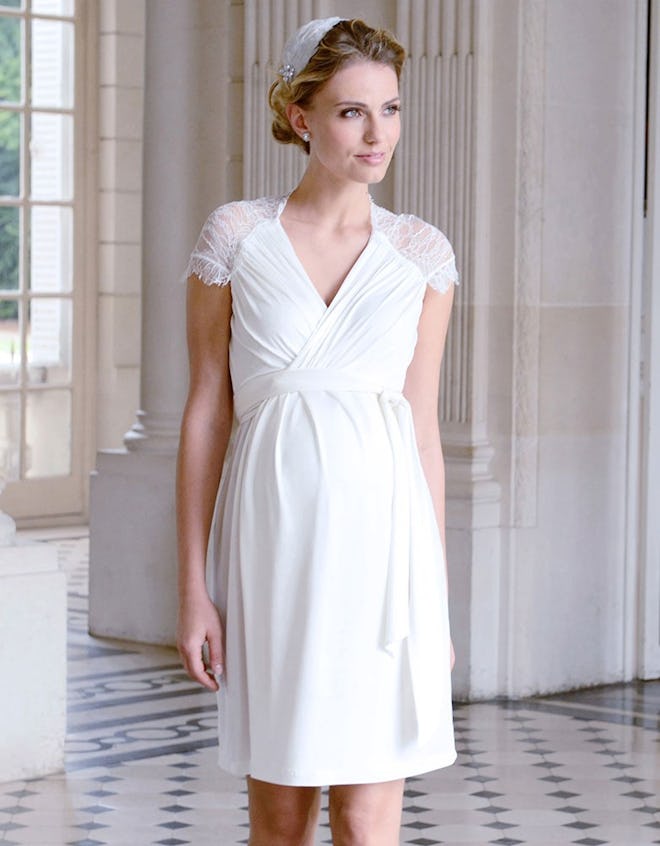White Lace Detail Wrap Maternity Dress