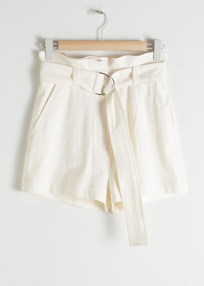 Cotton Linen Belted Shorts