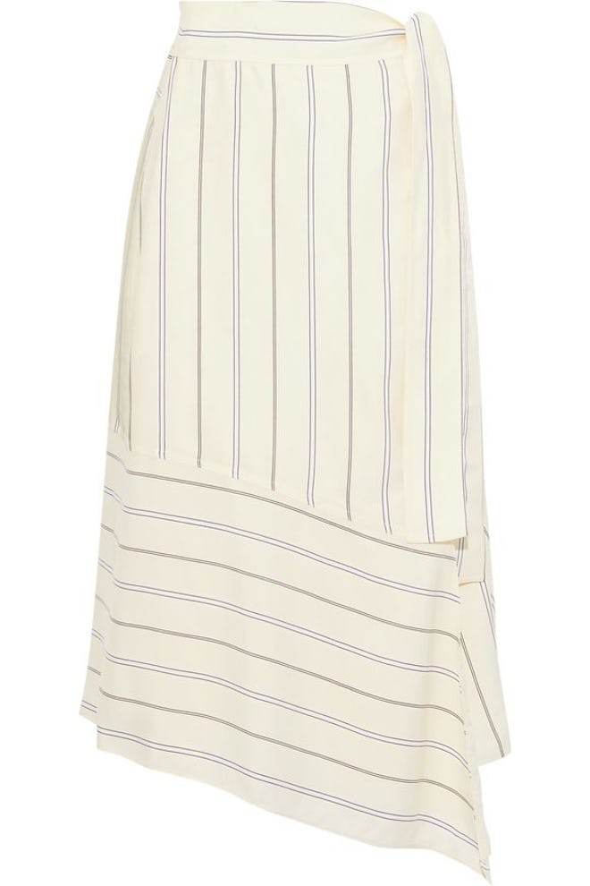 Asymmetric Striped Satin-Crepe Midi Wrap Skirt