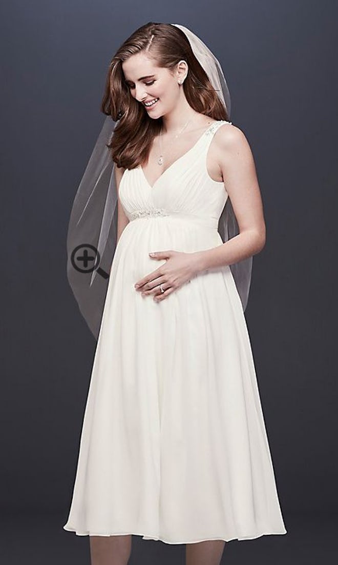 Tea-Length Chiffon V-Neck Maternity Wedding Dress