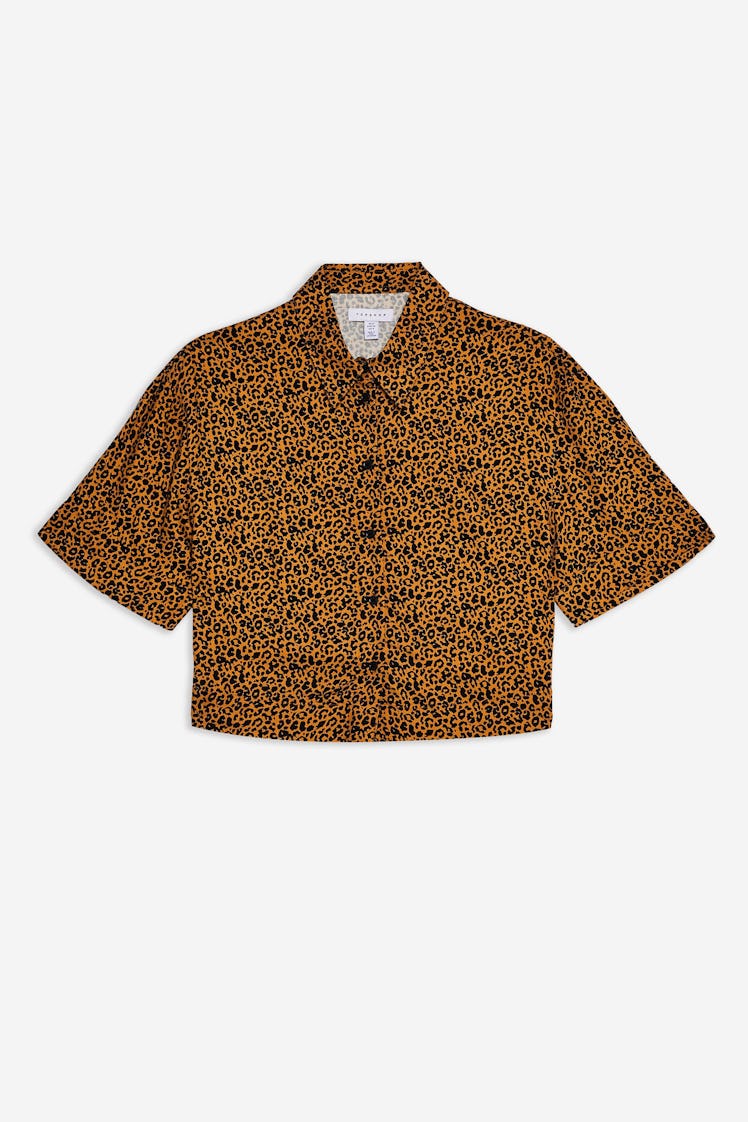 CAIRO Brown Leopard Print Short Sleeve Shirt