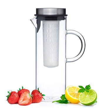 Kitchen du Lujo Glass Water Pitcher With Lid and Fruit Infuser Rod