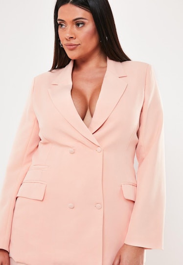 plus size pink co ord double breasted blazer