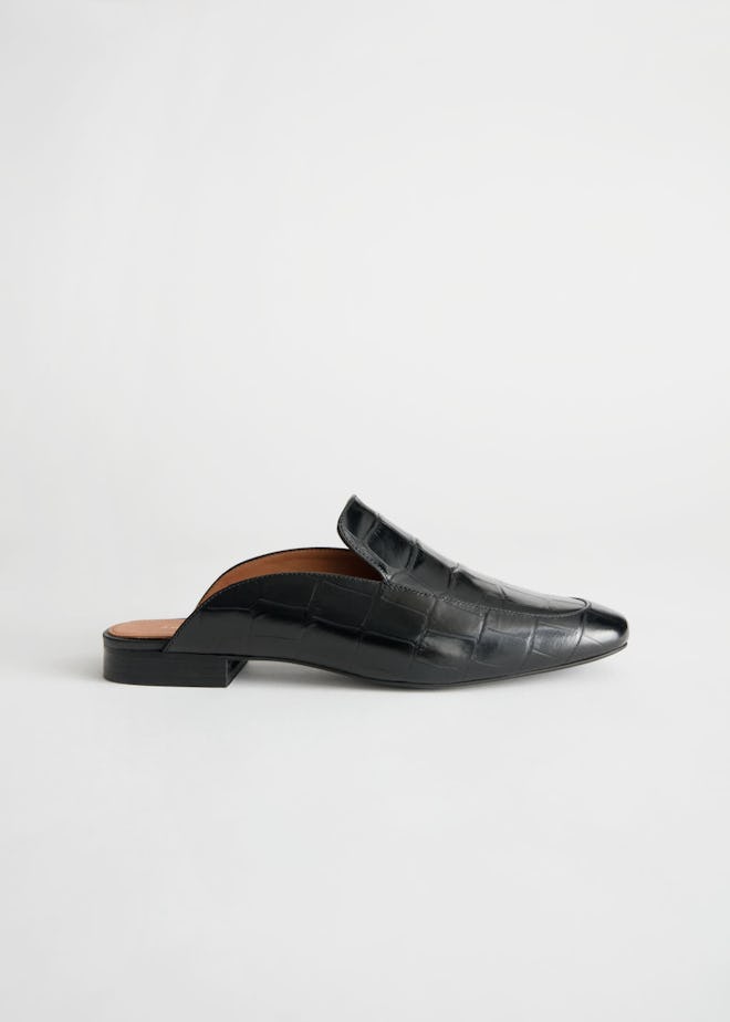 Slip On Croc Embossed Leather Loafers