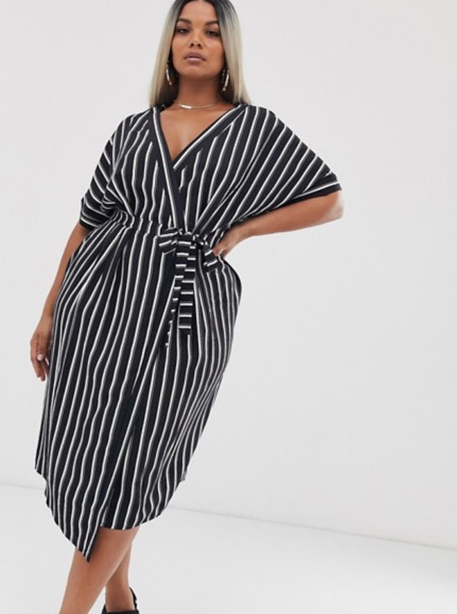 Wrap midi dress in stripe print