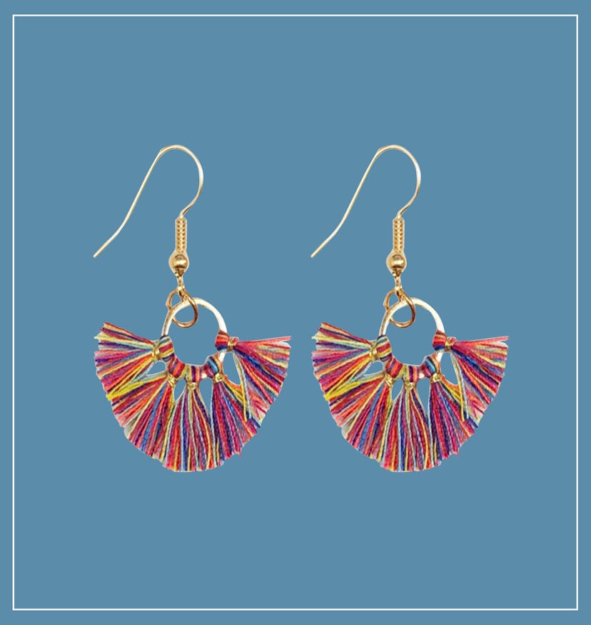 Bohemian Mini Fringe Tassels Gold Statement Hanging Earrings 